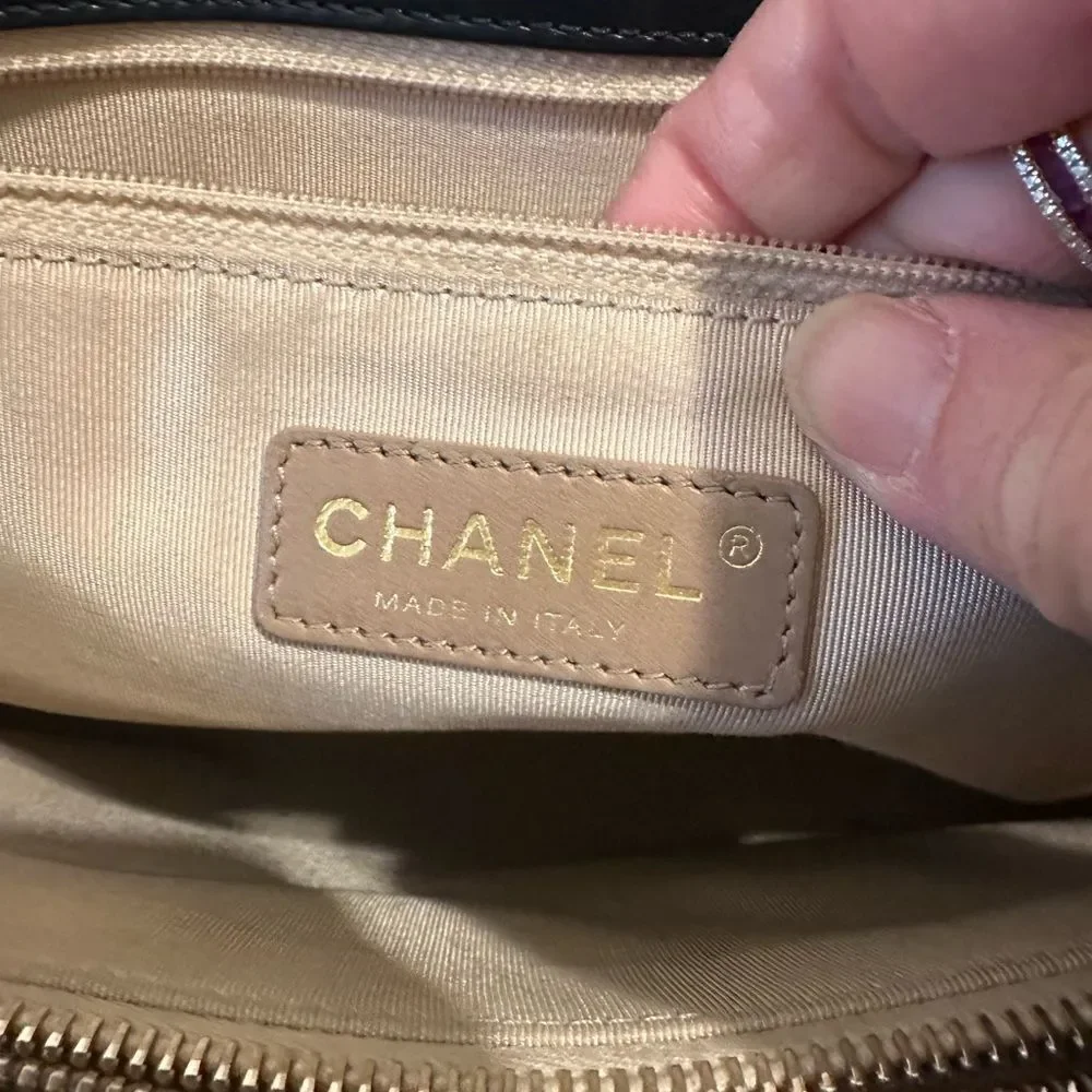 CHANEL Black Quilted Tote with Gold Chain